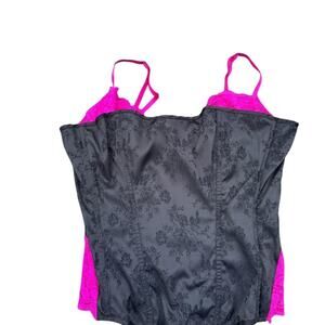 Frederick’s of Hollywood Black & Hot Pink Lace Bustier / Corset Top